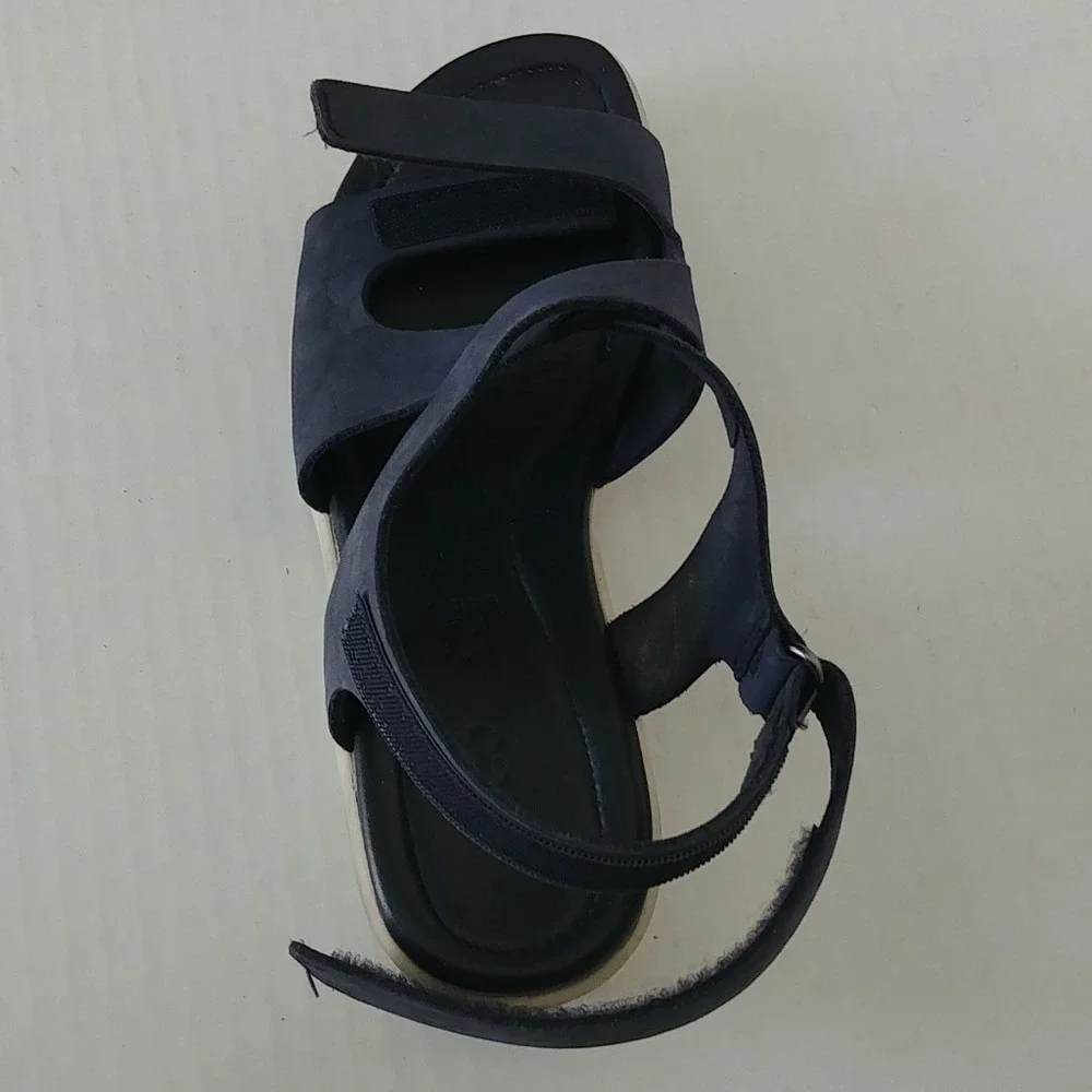 ECCO Damara Wedge Sandals Womens 5-5.5 Navy Blue Leather Strappy 216643-02303